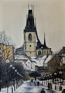 Louny   Chrám sv. Mikuláše Louny   v zimě, olej na plátně, 50x70, 02 24