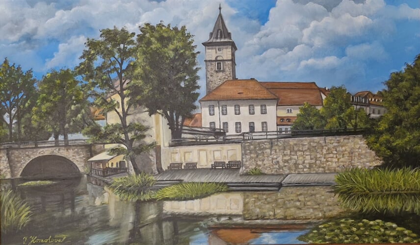 Plzeň, olej na plátně