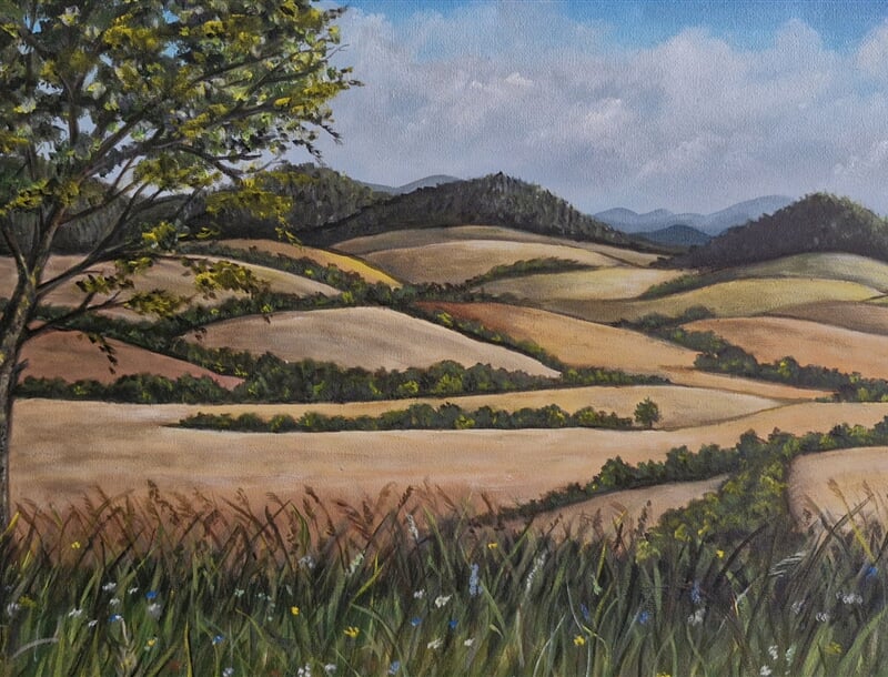 Krajinka, 60x30, olej na plátně, 2023