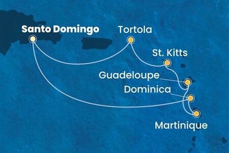 Costa Favolosa - Dominikán.rep., Dominika, Nizozemské Antily, Panenské o. (britské) (Santo Domingo)