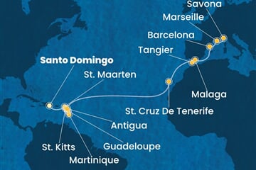 Costa Favolosa - Dominikán.rep., Nizozemské Antily, Španělsko, Maroko, Francie, ... (Santo Domingo)