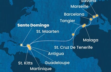 Costa Favolosa - Dominikán.rep., Nizozemské Antily, Španělsko, Maroko, Francie, ... (Santo Domingo)