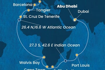 Costa Smeralda - Arabské emiráty, Mauritius, Jihoafrická r., Namíbie, Španělsko, ... (z Abú Dhabí)