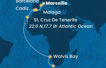 Costa Smeralda - Francie, Španělsko, Namíbie, Jihoafrická r. (z Marseille)