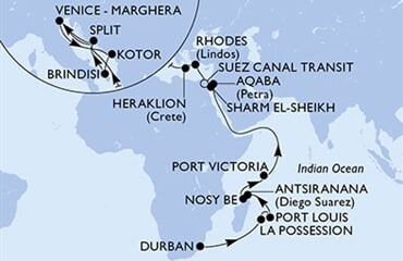 MSC Armonia - Jihoafrická r., Réunion, Mauritius, Madagaskar, Seychely, ... (Durban)