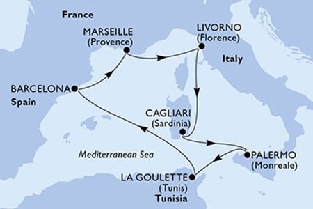 MSC SPLENDIDA - Olaszország, Tunézia, Spanyolország, Franciaország (a Palermo-ből)
