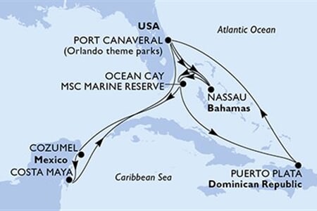 MSC GRANDIOSA - USA, Bahamy, Dominikán.rep., Mexiko (z Port Canaveralu)