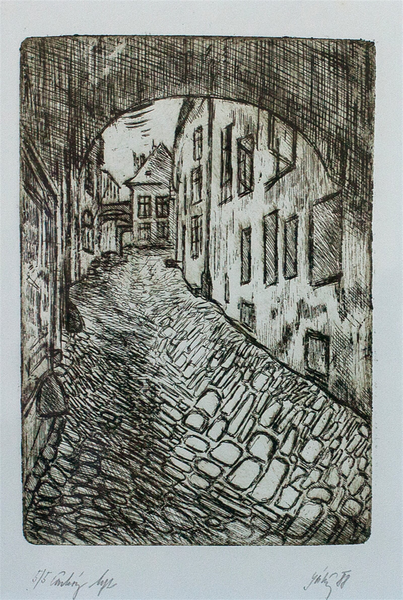 Jaroslava Jáněová: Průhled Školní uličkou, Olomouc, 13 × 9 cm