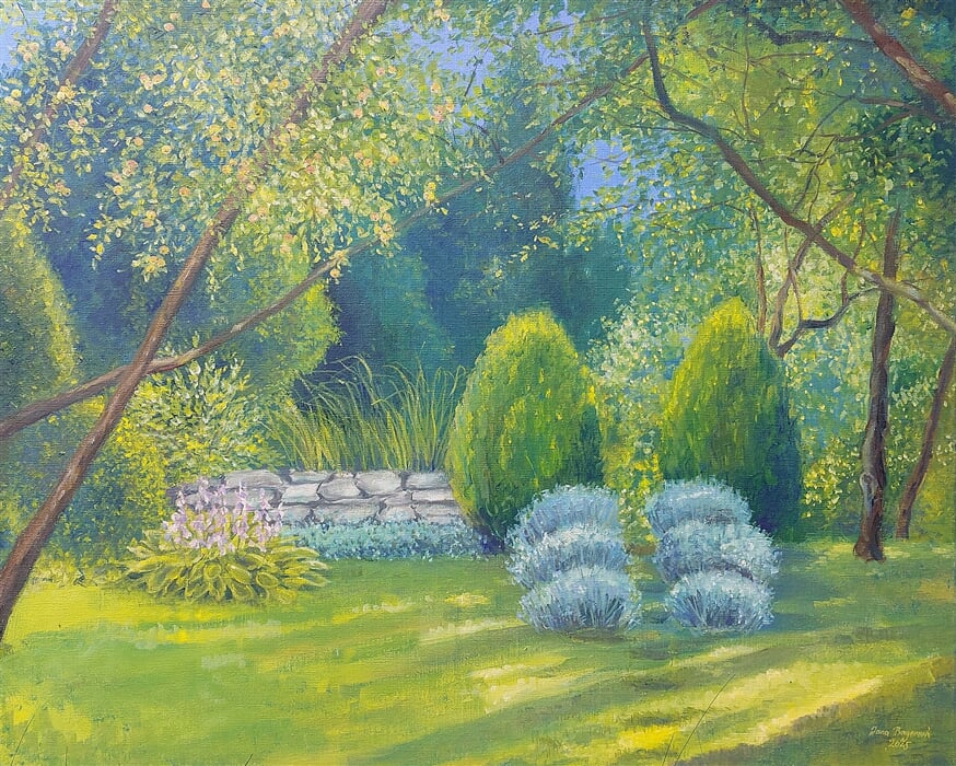 Zahrada v Podhradí III, olej na plátně, 100 x 80 cm