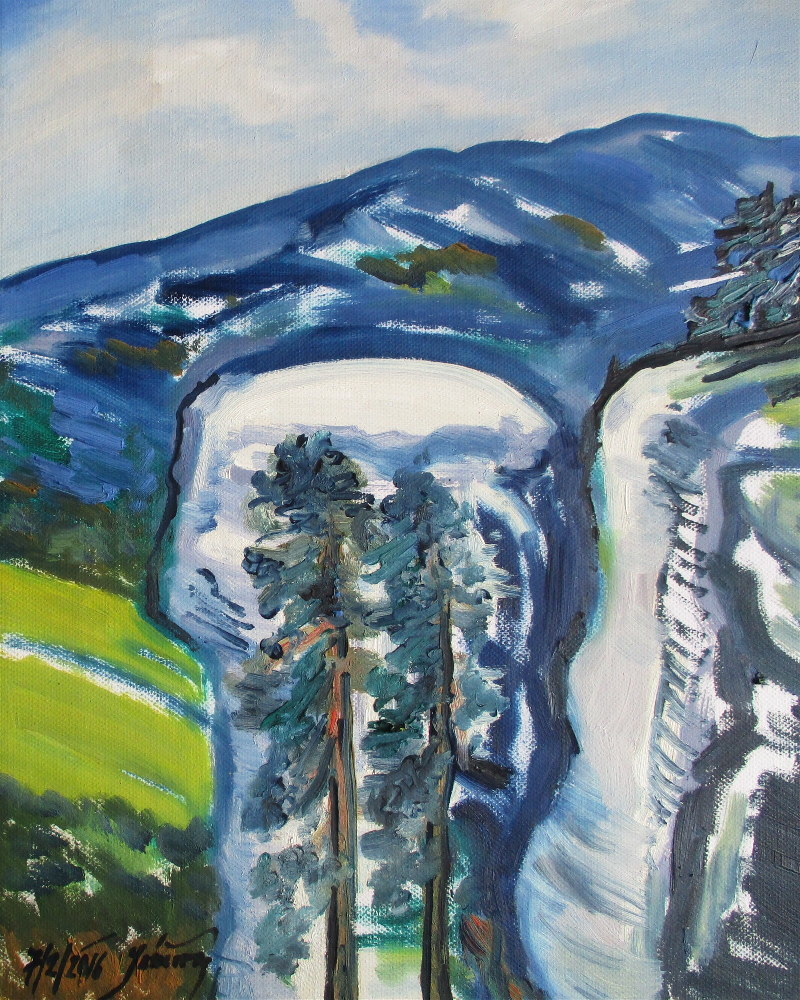 Jaroslava Jáněová: Růženčina skála s výhledem na Kozákov, 40 × 30 cm