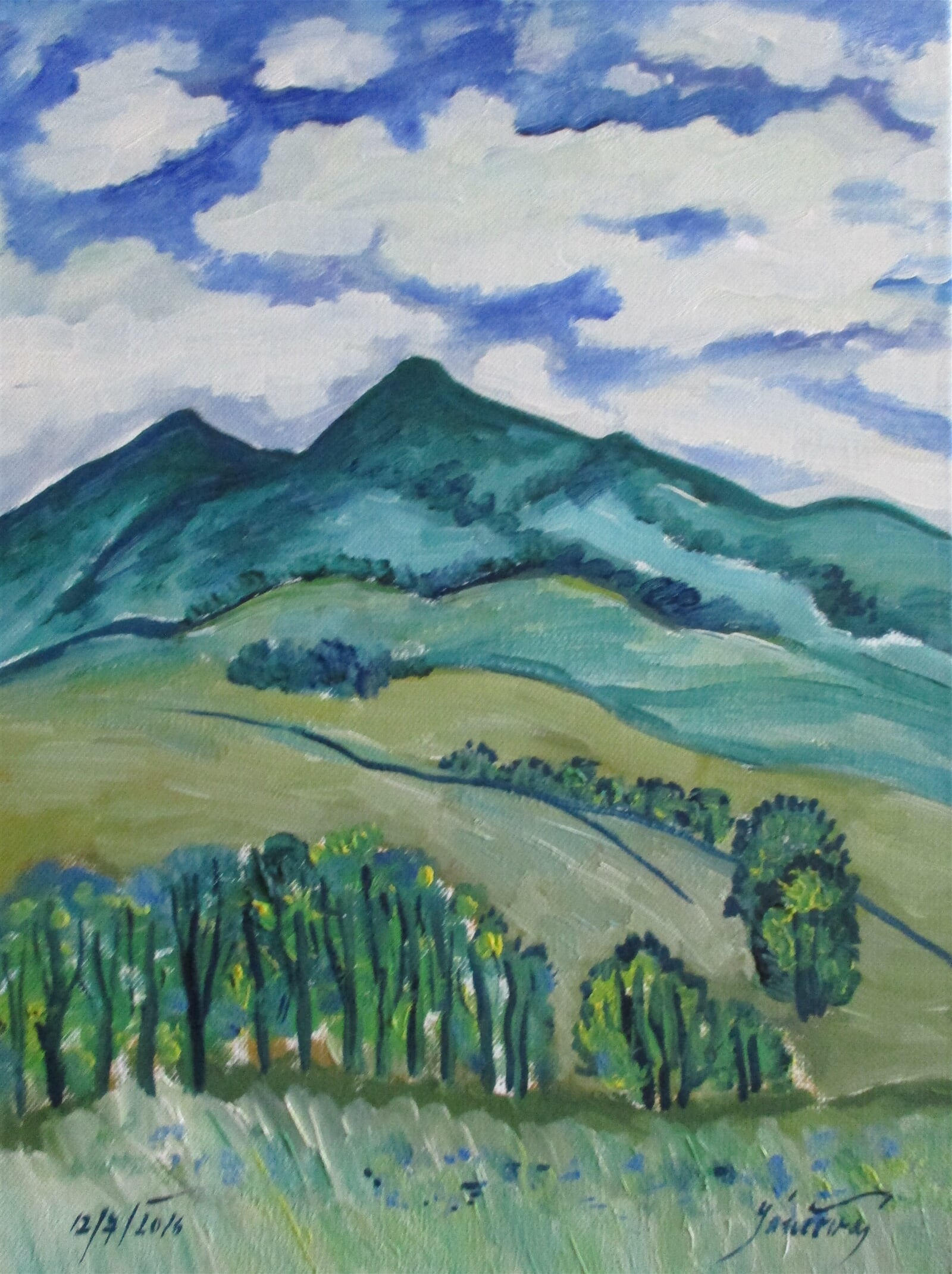 Jaroslava Jáněová: Pohled z  Hejnic, Jizerské hory, 40 × 30 cm