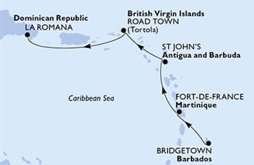 MSC Opera - Barbados, Martinik, Antigua a Barbuda, Panenské o. (britské), Dominikán.rep. (Bridgetown)