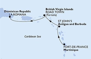 MSC Opera - Martinik, Antigua a Barbuda, Panenské o. (britské), Dominikán.rep. (Fort-de-France)