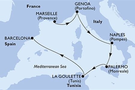 MSC SPLENDIDA - Franciaország, Olaszország, Tunézia, Spanyolország (a Marseille-ből)