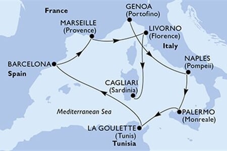 MSC SPLENDIDA - Olaszország, Tunézia, Spanyolország, Franciaország (a Genova-ből)