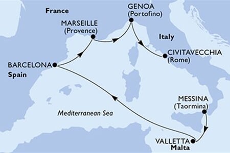 MSC WORLD EUROPA - Itálie, Malta, Španělsko, Francie (Messina)