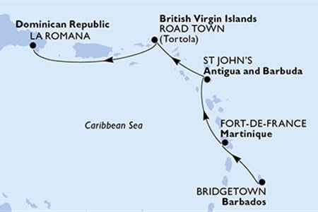 MSC OPERA - Barbados, Martinik, Antigua a Barbuda, Panenské o. (britské), Dominikán.rep. (Bridgetown)