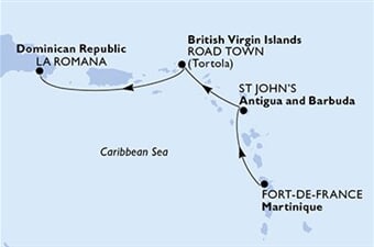 MSC Opera - Martinik, Antigua a Barbuda, Panenské o. (britské), Dominikán.rep. (Fort-de-France)