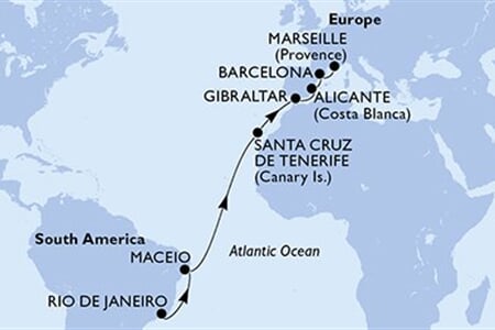 MSC SEAVIEW - Brazílie, Španělsko, Gibraltar, Francie (z Rio de Janeira)