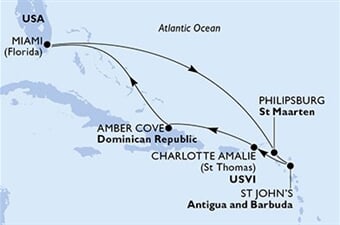 MSC Meraviglia - USA, Nizozemské Antily, Antigua a Barbuda, Panenské o. (americké), Dominikán.rep. (z Miami)