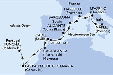MSC MERAVIGLIA - Itálie, Francie, Španělsko, Gibraltar, Maroko, ... (Neapol)