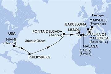 MSC Meraviglia - USA, Nizozemské Antily, Portugalsko, Španělsko, Francie (z Miami)