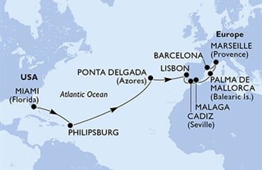 MSC Meraviglia - USA, Nizozemské Antily, Portugalsko, Španělsko, Francie (z Miami)