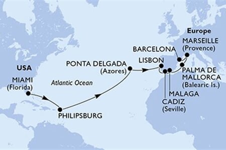 MSC MERAVIGLIA - USA, Nizozemské Antily, Portugalsko, Španělsko, Francie (z Miami)