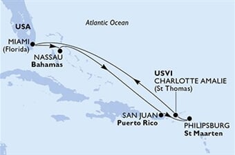 MSC Meraviglia - USA, Bahamy, Portoriko, Nizozemské Antily, Panenské o. (americké) (z Miami)