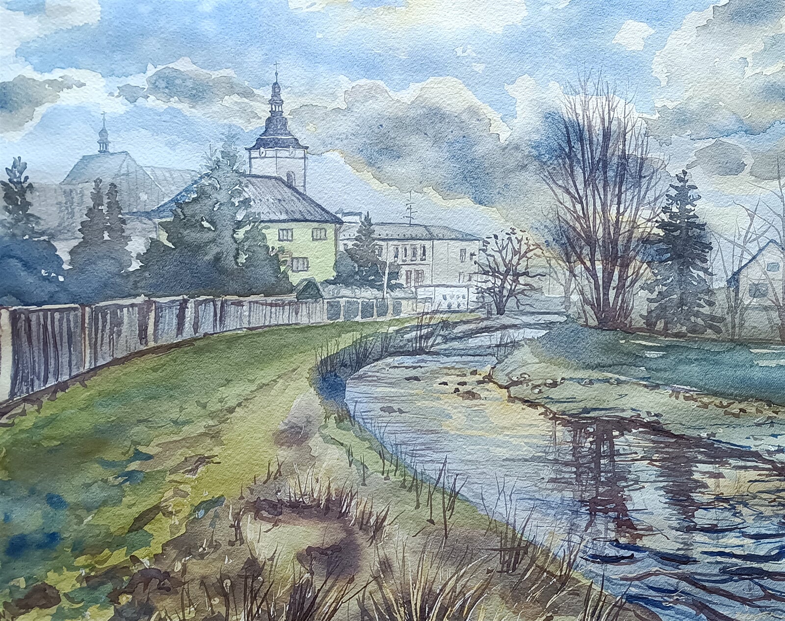 Blažena Niemcová : Jablunkov, říčka Lomná, 40 × 50 cm