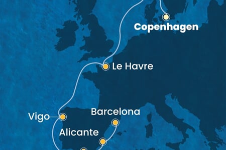 Costa Diadema - Dánsko, Norsko, Francie, Španělsko (z Kodaně)