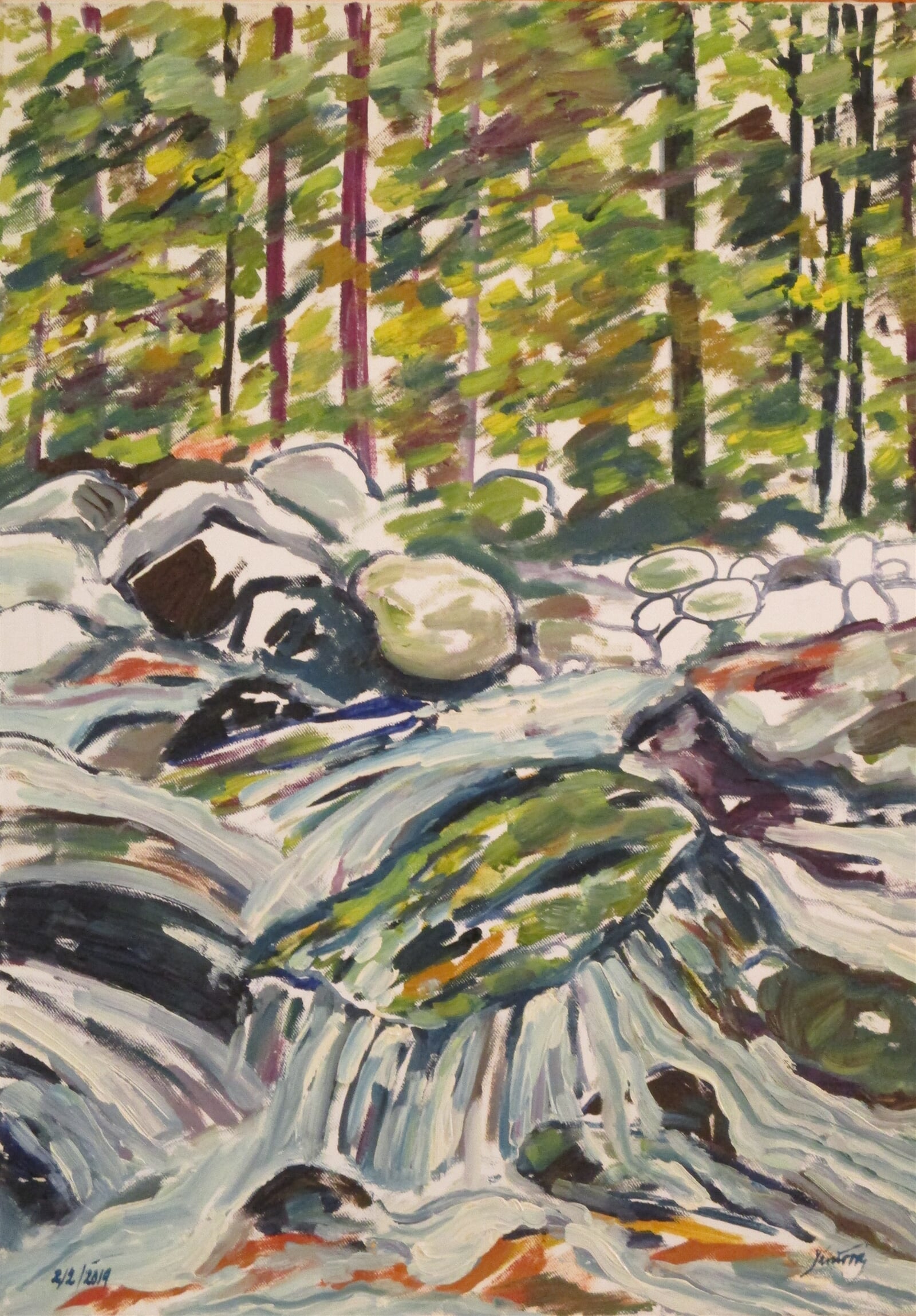 Jaroslava Jáněová: Potok Kobyla, Jizerské hory, 70 × 50 cm