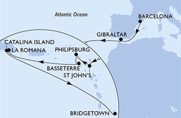 MSC Opera - Španělsko, Gibraltar, Antigua a Barbuda, Nizozemské Antily, Sv.Kryštof a Nevis, ... (z Barcelony)