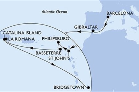 MSC OPERA - Španělsko, Gibraltar, Antigua a Barbuda, Nizozemské Antily, Sv.Kryštof a Nevis, ... (z Barcelony)