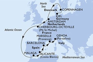 MSC Euribia - Německo, Dánsko, Nizozemí, Francie, Španělsko, ... (z Kielu)