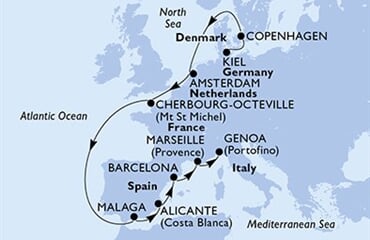 MSC Euribia - Německo, Dánsko, Nizozemí, Francie, Španělsko, ... (z Kielu)