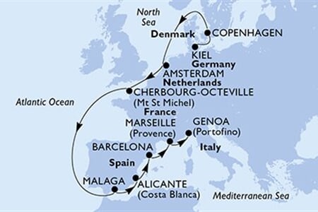 MSC Euribia - Německo, Dánsko, Nizozemí, Francie, Španělsko, ... (z Kielu)