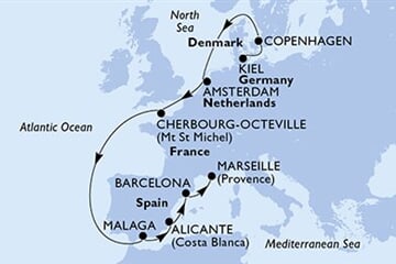 MSC Euribia - Německo, Dánsko, Nizozemí, Francie, Španělsko (z Kielu)