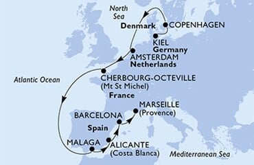 MSC Euribia - Německo, Dánsko, Nizozemí, Francie, Španělsko (z Kielu)