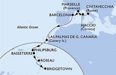 MSC Seaview - Itálie, Francie, Španělsko, Nizozemské Antily, Sv.Kryštof a Nevis, ... (z Civitavecchie)