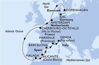 MSC Euribia - Německo, Dánsko, Nizozemí, Francie, Španělsko, ... (z Kielu)