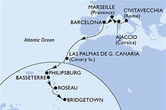 MSC Seaview - Itálie, Francie, Španělsko, Nizozemské Antily, Sv.Kryštof a Nevis, ... (z Civitavecchie)