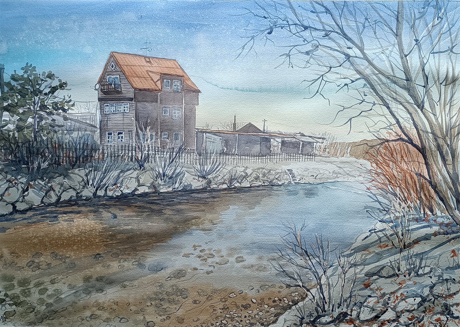 Blažena Niemcová: Říčka Lomná v Jablunkově, 50 × 70 cm