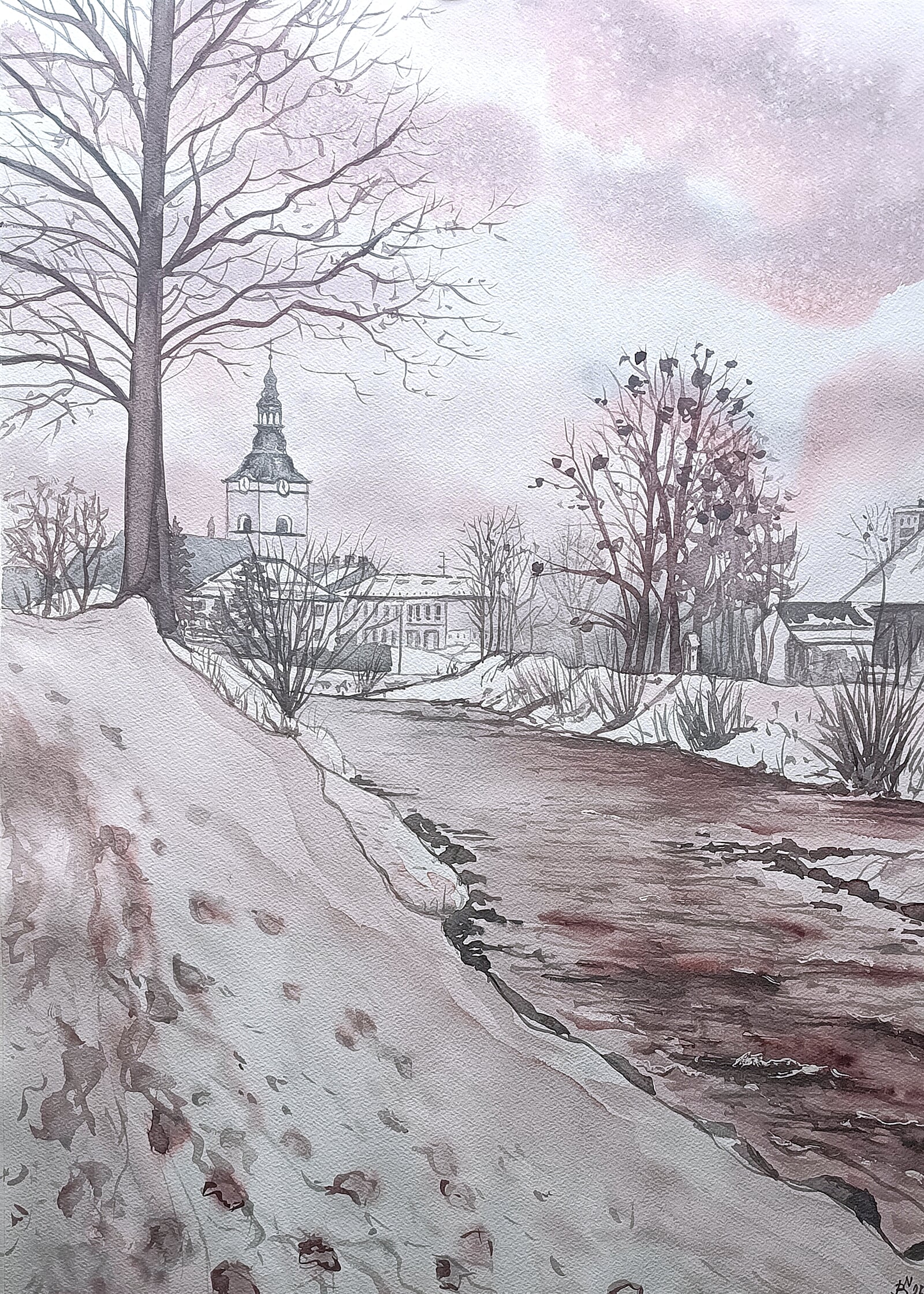 Blažena Niemcová: Zimní Jablunkov, 70 × 50 cm