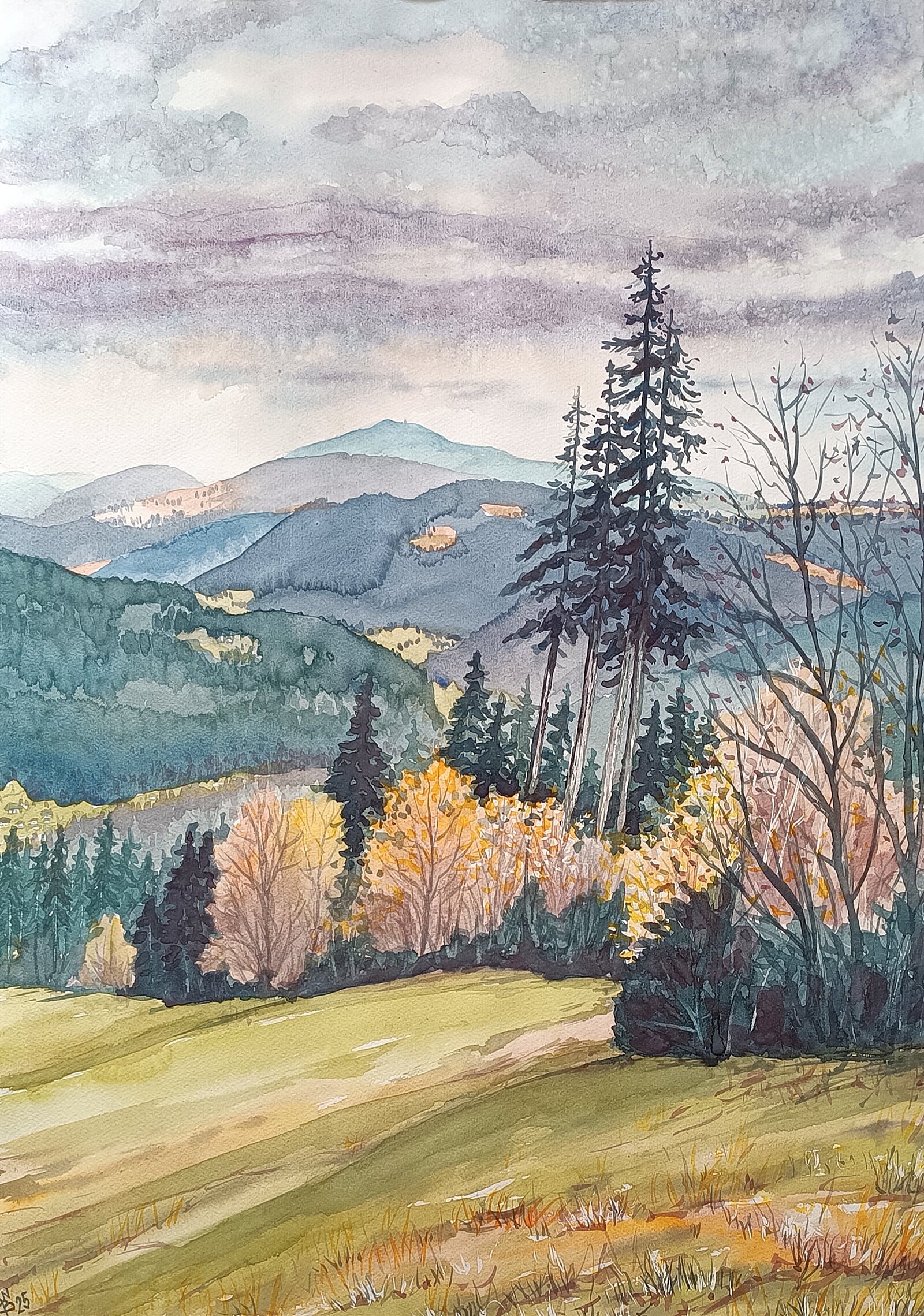Blažena Niemcová: Na sjezdovce v Bílé, 70 × 50 cm