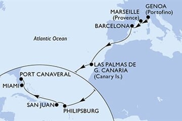 MSC Grandiosa - Itálie, Francie, Španělsko, Nizozemské Antily, Portoriko, ... (z Janova)
