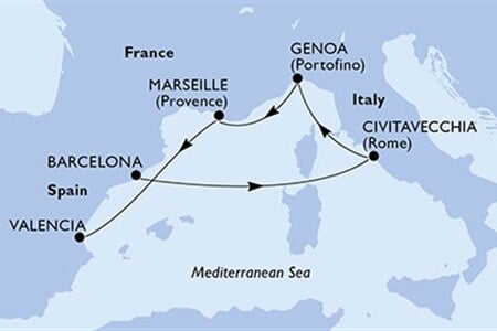 MSC MUSICA - Spanyolország, Olaszország, Franciaország (a Barcelona-ből)