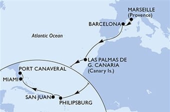 MSC Grandiosa - Francie, Španělsko, Nizozemské Antily, Portoriko, USA (z Marseille)