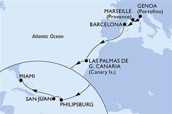MSC Grandiosa - Itálie, Francie, Španělsko, Nizozemské Antily, Portoriko, ... (z Janova)