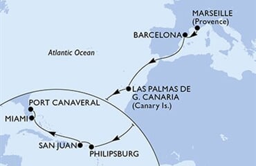 MSC Grandiosa - Francie, Španělsko, Nizozemské Antily, Portoriko, USA (z Marseille)